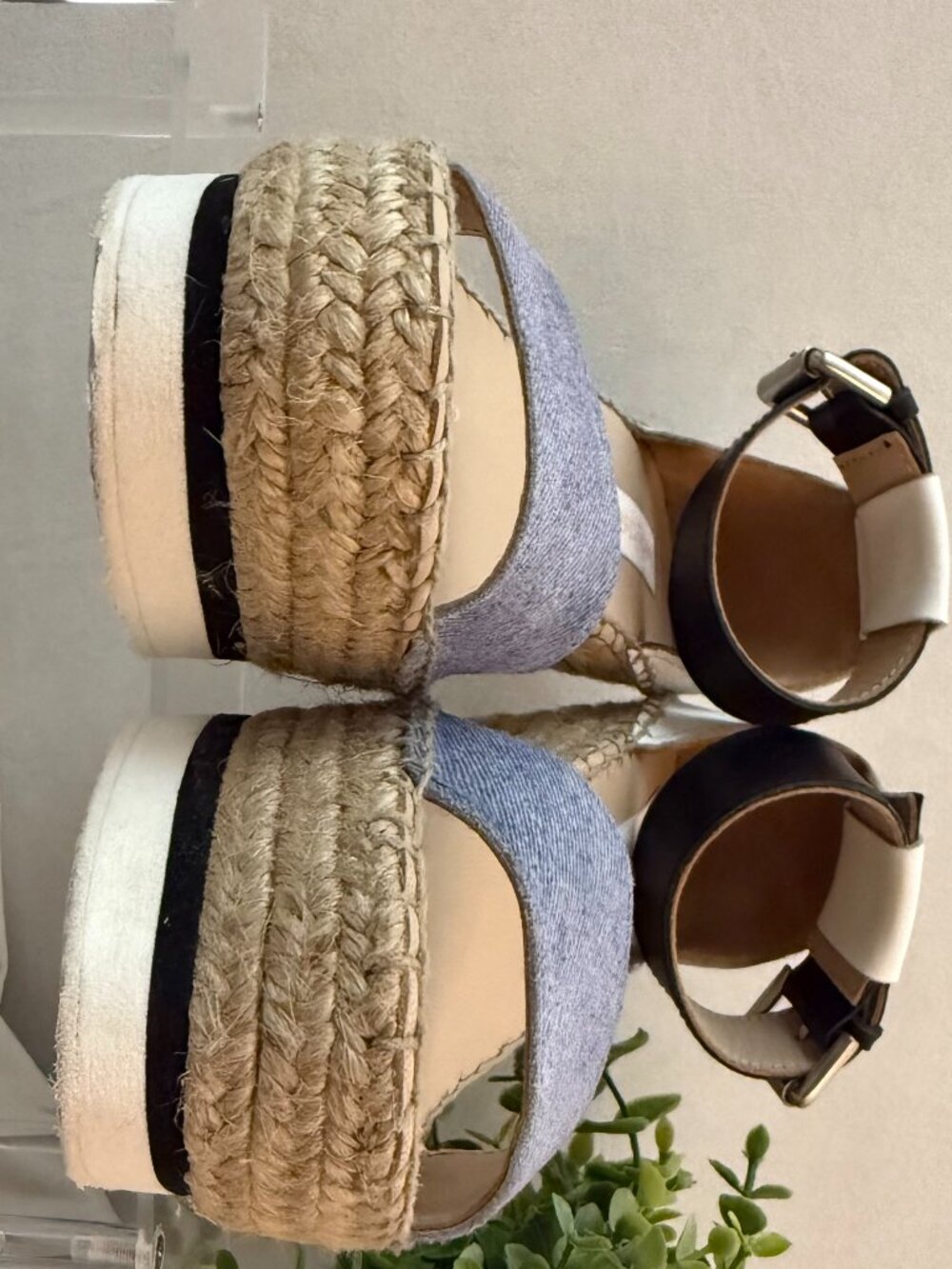 See by Chloé Denim Leather Espadrille Platform Wedge Sandals 37 - Picture 4 of 10